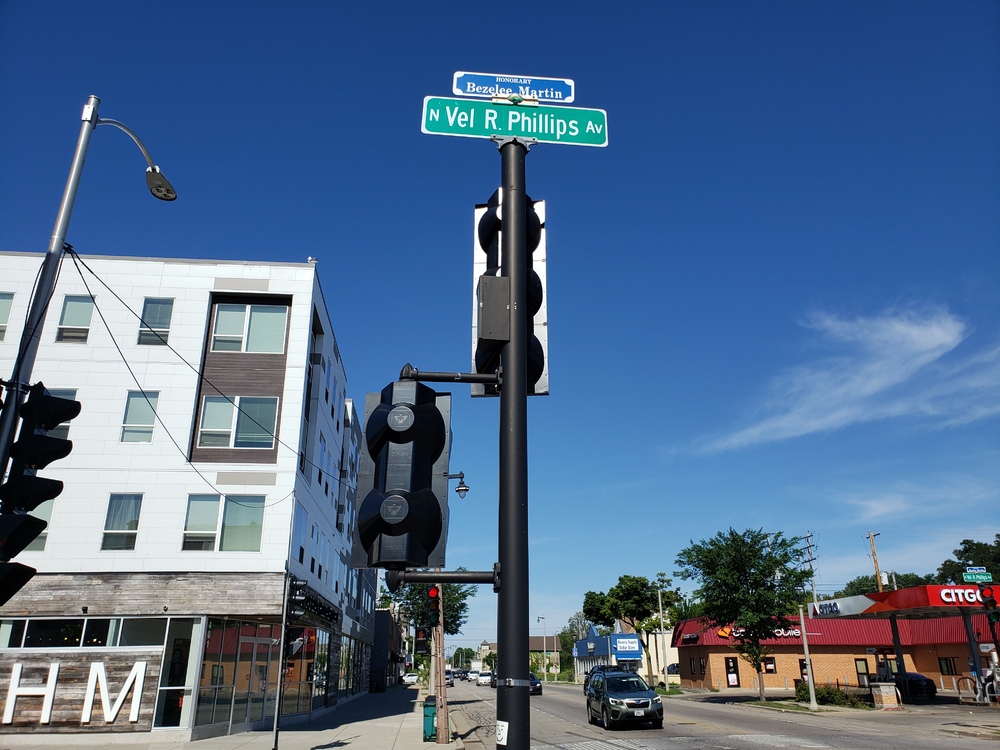 View of Street Vel Phillips Avenue Street Sign